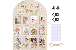 RANERVZ My First Year Photo Display Sign from 1-12 Months Wooden Daisy Flower Picture Frame for First Birthday Party Decorations Milestone Monthly Board for Girl One Birthday Nursery Decor Baby Keepsake Gift