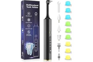 JVUOUXY Rechargeable Tooth Polisher with 5 Brush Heads 9 Polish Pastes 4 Speed Modes IPX6 Teeth Cleaning Kit LED Light Dental Cleaning Kit for Home Use Polishing and Whitening of Tooth