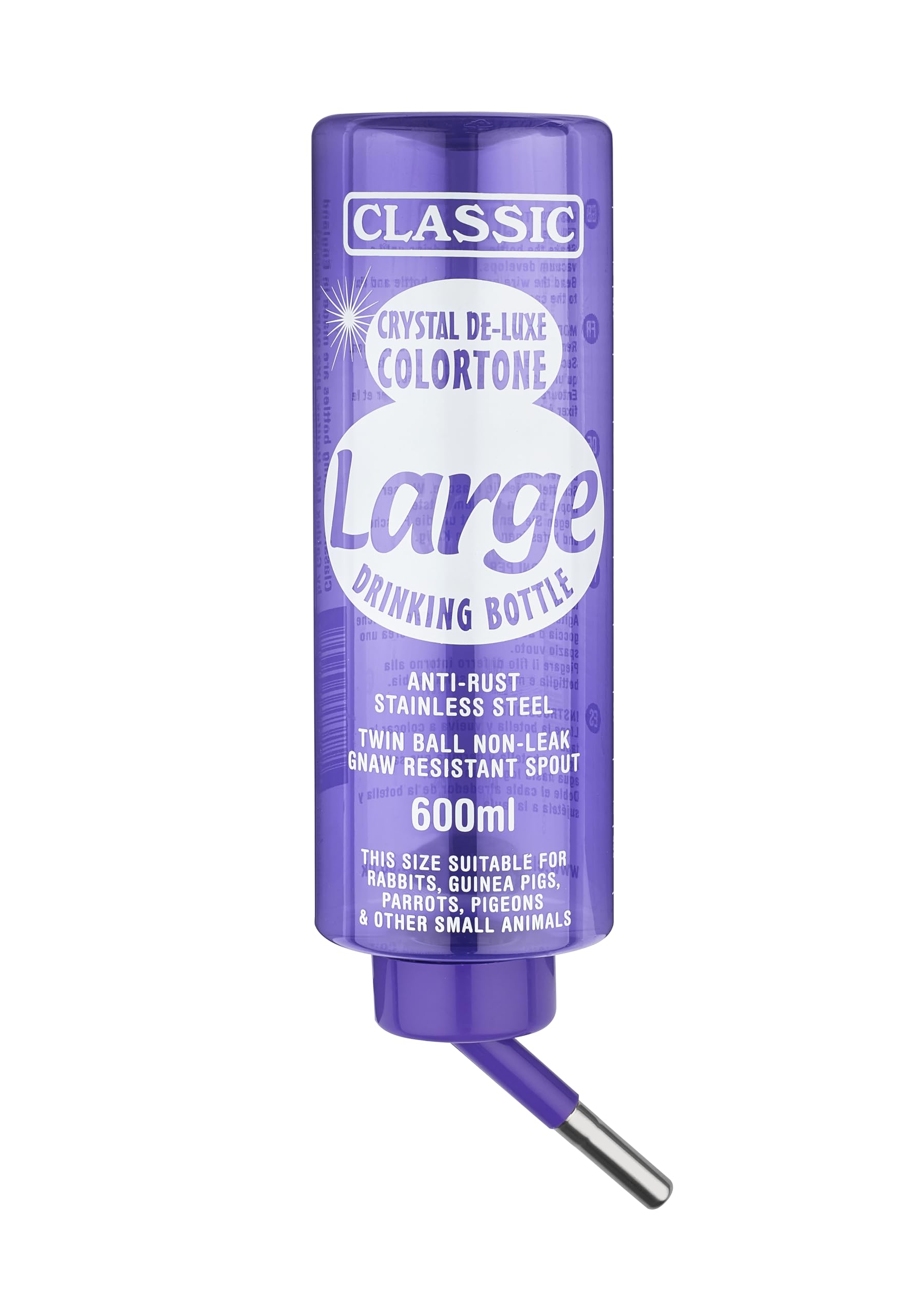 Classic 'Large' Colortone - Small Animal Drinking Bottle 600ml - Assorted Colours - 1 Piece