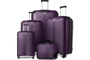 LEAVES KING LARVENDER Luggage Sets 5 Piece, Expandable(Only 24"&28") PP Suitcase with Spinner Wheels, Durable Luggage Sets Clearance Carry On Luggage Suitcase Set For Women Men, Purple