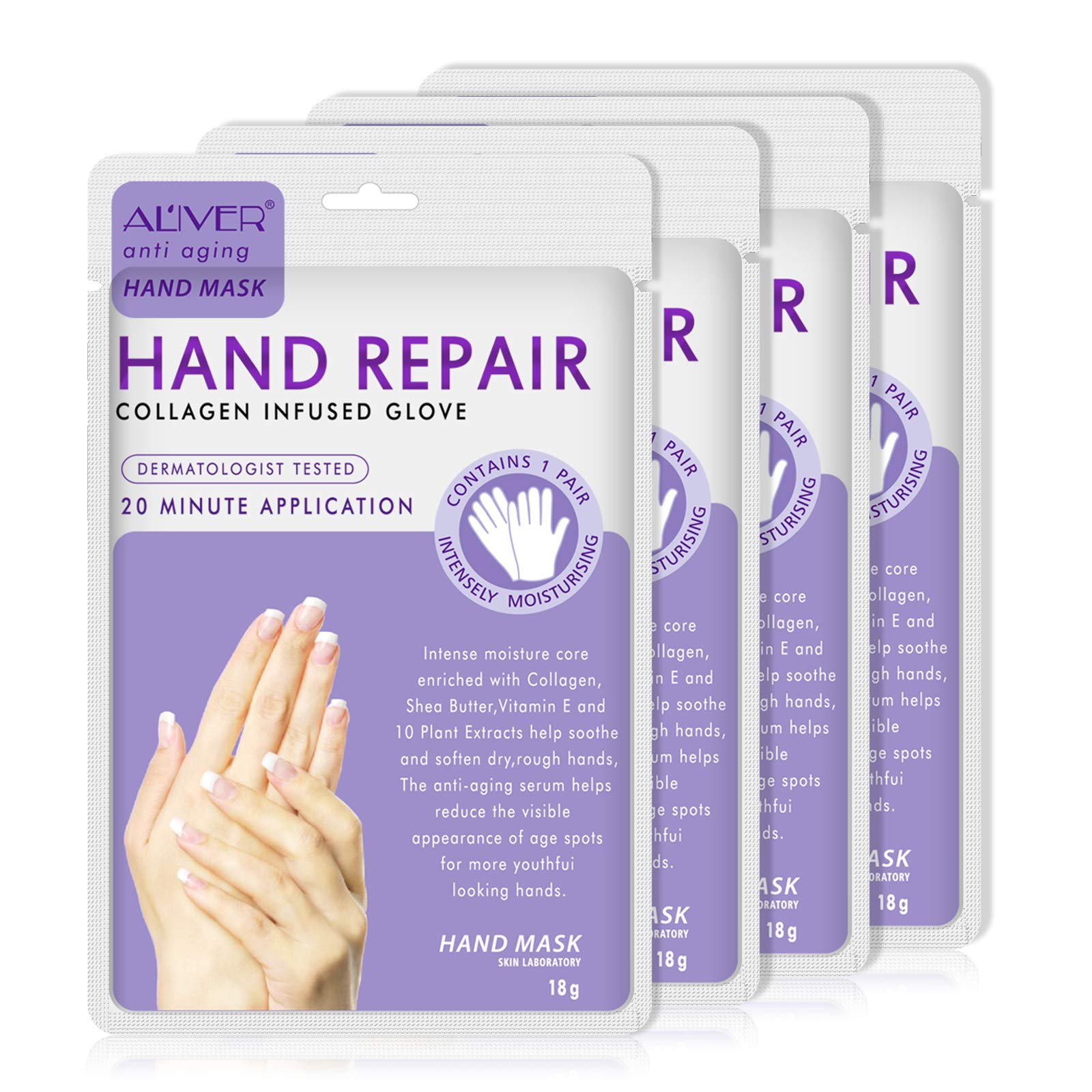 CCKULOOB Hand Mask Hand Moisturizing Gloves Mask for Dry,Cracked Hands and Anti-aging,Repair Rough Skin (4 Packs, Lavender)