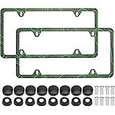 4 Holes Topographic Topography Map Exploration Discovery Stainless Steel License Plate Frames, 2 PCS Car Licence Plate Covers, with Bolts Washer Caps for US Vehicles (Green)