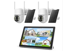 MOSBOK 2.5K Wireless Solar Security Camera Outdoor with 10" Monitor,Security Camera System with Monitor,2-Way Audio,Color Night Vision,10CH NVR with 500GB HDD,No Subscription,PIR Motion Detection,IP66