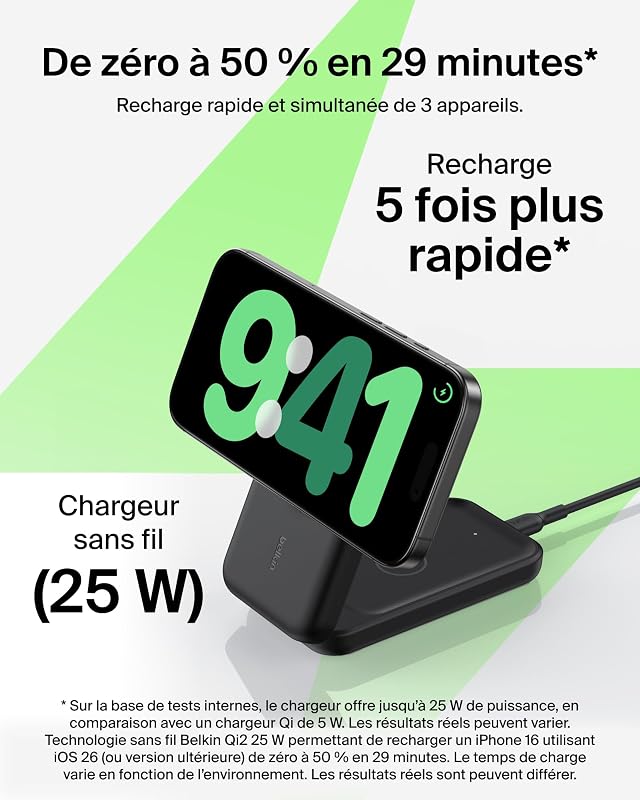 UltraCharge Chargeur Magnétique 3-en-1 avec Qi2, 25 W - Noir