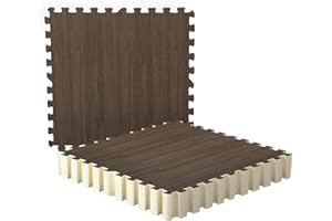 LAITIMIA 3/8Inch Thick Wood Grain Interlocking Foam Mats 24" x 24", 12 Tiles, 48SQ.FT, Wood Puzzle Exercise Mats for Exercise