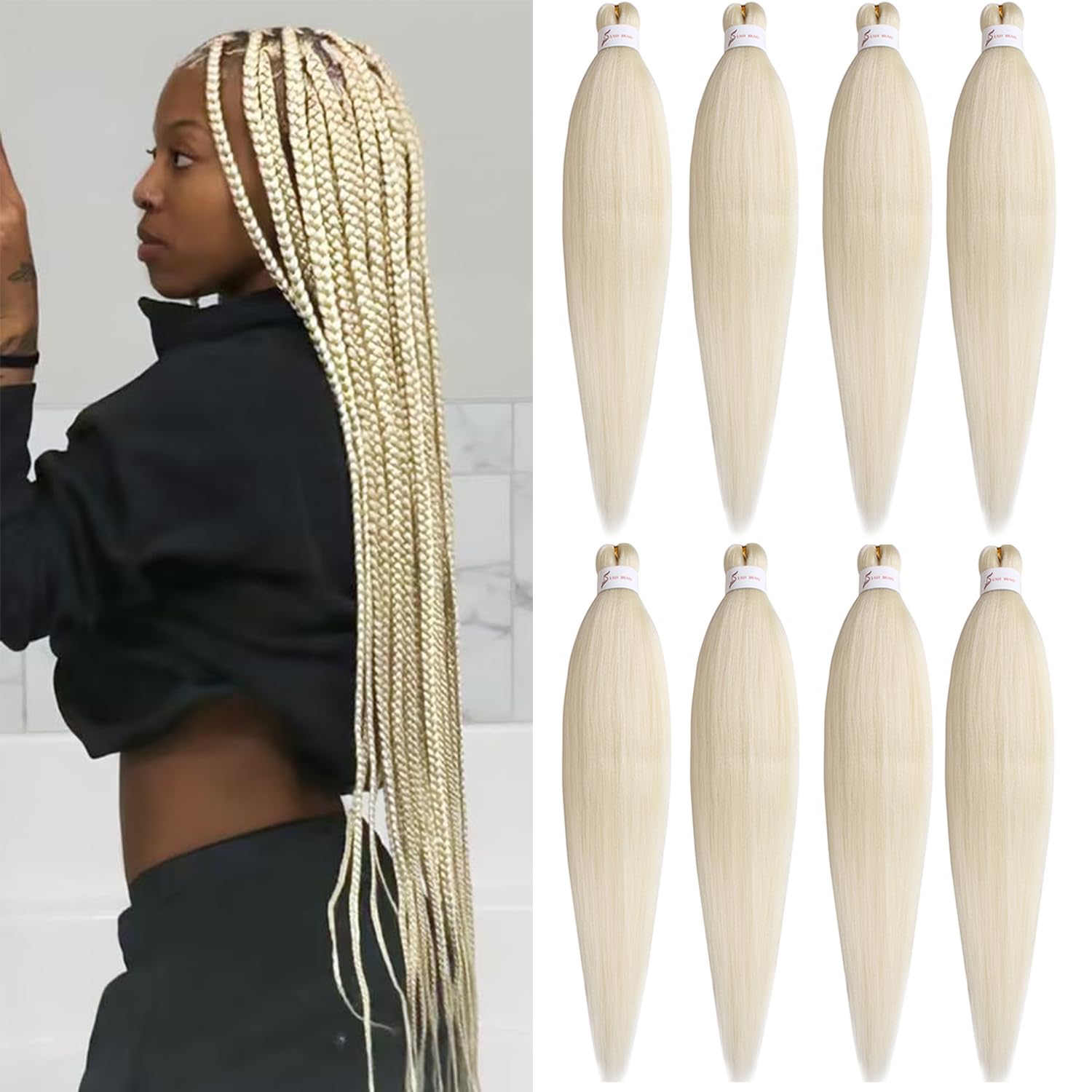 Mscat 30 Inch 8 Packs Pre Stretched Braiding Hair Blonde Pre Stretched Braiding Professional Synthetic Prestretched Crochet Braids Hair Extension Hot Water Setting Yaki Texture (613#) — image 1