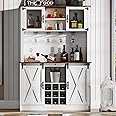 4ever2buy Farmhouse Coffee Bar Cabinet with Sliding Barn Doors, 72'' Hutch Cabinet with Storage, White Bar Cabinet with Glass Doors and Wine Rack, Tall Wine Bar Cabinet for Living Dining Room