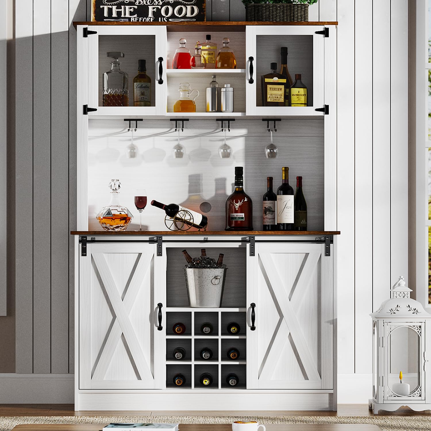 4ever2buy Farmhouse Coffee Bar Cabinet with Sliding