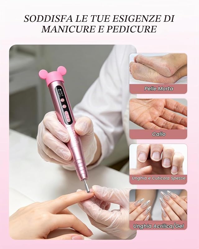 Fresa per Unghie, Lima Unghie Elettrico Portatile 13 in 1, Pedicure Elettrica Professionale Piedi, 35000 giri/min, 6 Velocità Regolabile,Set Manicure Girl Passione, Kit Ricostruzione Gel, Rosa — foto 7 di 8