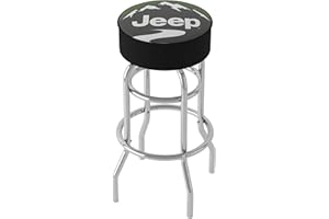 Trademark Global Jeep Green Mountain 360 Degree Swivel Barstool with Foam Padded Seat, Chrome Double Rung Base