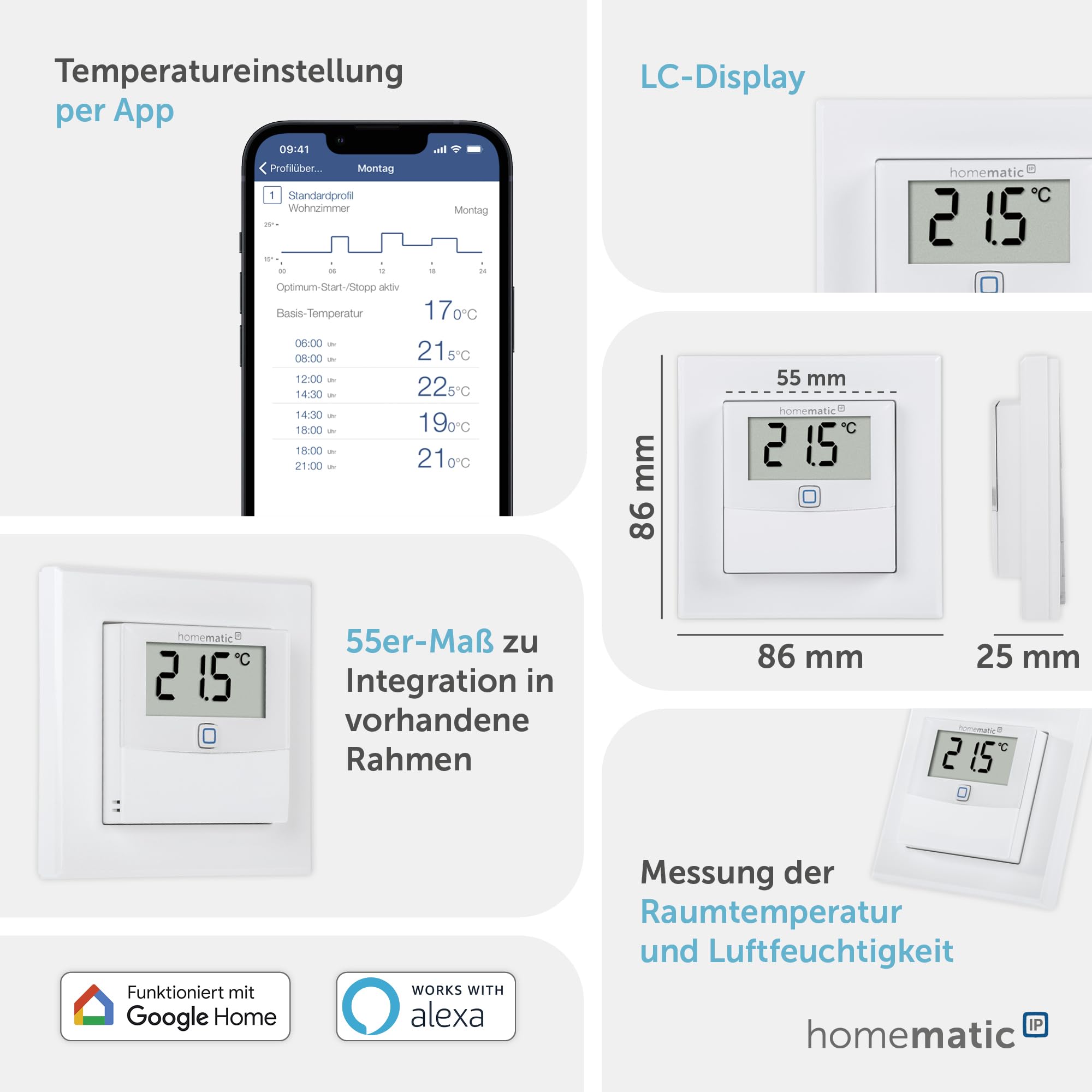 Homematic IP Temperatur- und Luftfeuchtigkeitssensor mit Display – innen, Smart Home, steuert Heizkörper/Fußbodenheizung per App, Alexa, Google Home, Temperaturmessung, Energie sparen, 150180A0 3