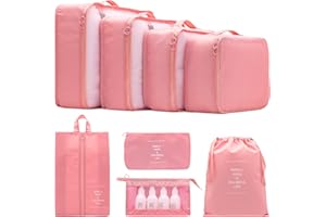 8 Set Packing Cubes Clothes Storage Bag Luggage Packing Organizers for Travel Accessories PAZIMIIK,Pink