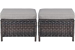 BELORD Outdoor Furniture Ottoman Set of 2 Patio Seating Footstool All-Weather Rattan Wicker Ottoman Seat with Soft Cushions for Patio Furniture Set