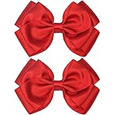 ZOLYCO 4.5-Inch Hair Bows Alligator Clips Delicate Satin Hair Accessories for Girls, Toddler, Kids and Women Birthday Wedding Christmas Occasions- Set of 2 (Christmas Red)