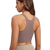 ODODOS Racerback Tank Bra for Women High Neck Non Padded Medium Support Sports Bra Workout Yoga Crop Tops