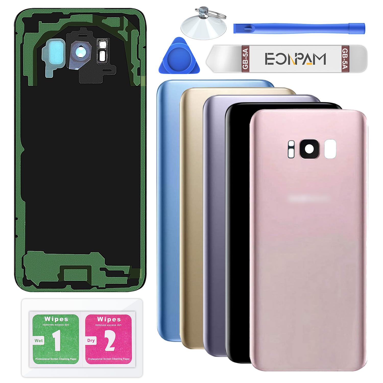 Eonpam Back Cover Glass for Samsung Galaxy S8 G950 Rear Glass Replacement with Camera Lens + Repair Kit Genuine Rear Housing (Pink)