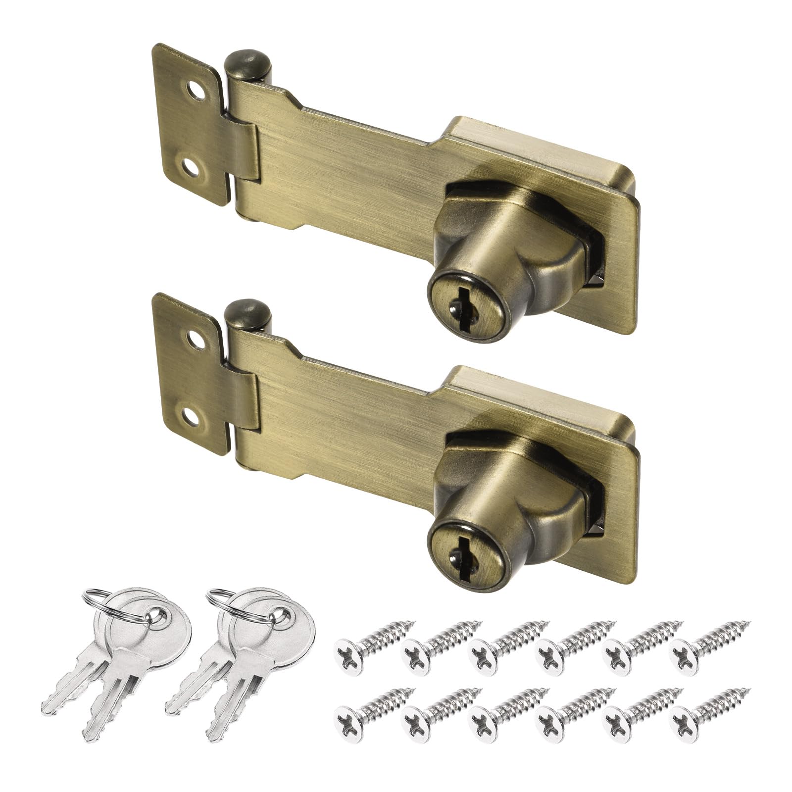 PATIKIL Keyed Hasp Locks, 2 Pack 3 Inch Twist Knob Locking Hasp Lock Metal Safety Hasp Latches for Cabinet Small Door, Keyed Different, Bronze