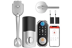 HORNBILL PRO Smart Lock Front Door Lock Set - Fingerprint Door Lock Deadbolt Handle Sets for Front Door - Keyless Entry Door Lock with Handle Passcode App Fobs Auto Lock Alexa - House Apartment Home - Silver