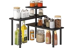 GHWIE Kitchen Countertop Organizer Corner Shelf - 3 Tier Bamboo Space Saving Rack for Kitchen,Living Room, Office,Bookshelf Display Shelves Space,Black