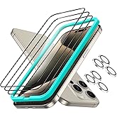 ESR 3+2 Pack for iPhone 15 Pro Screen Protector, [9H Hardness] [Military Grade Shatterproof] Full Coverage Ultra-tough Tempered Glass Film with Easy Installation Frame, 2 Set of Camera Lens Protector