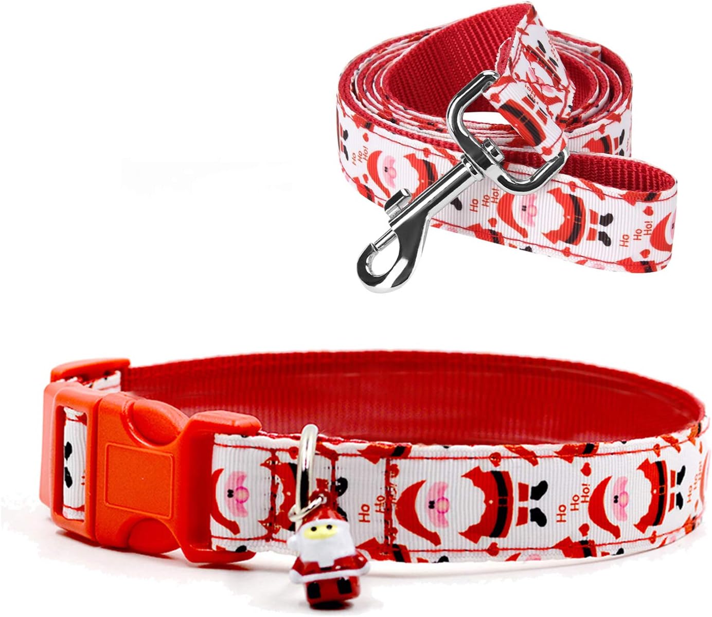 RYPET Christmas Dog Collar and Leash Santa Claus Dog Collar with Cute Bell