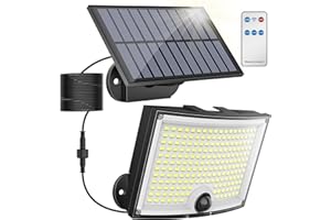 KagoLing Solar Light Outdoor, 202 LED Solar Powered Motion Sensor Flood Lights Separate Panel, IP65 Waterproof Solar Powered Security Spot Lights with 16.4Ft Cable for Patio, Garage, Porch, 1 Pack