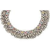 Siddhatva Indian Designer Silver Oxidized Ethnic Statement Traditional Ghungroo Beads Choker Necklace Jewelry Multi