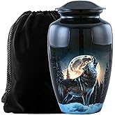 Midnight Wolf Urn with Velvet Bag, Cremation Urns for Human Ashes, Urns for Adult Male & Female, Decorative Funeral Memorial Urns, Wolves Cremation Urn for Ashes