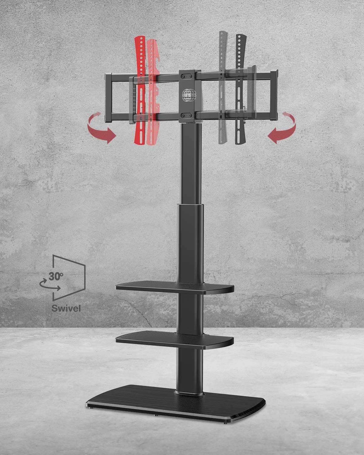 FITUEYES Floor TV Stand for 32 to 65 TVs Solid Wood Base Tall TV Stands Mount Swivel Universal TV Mount with Height Adjustable Shelves: Furniture & Decor