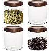wangsdjy 16oz Glass Airtight Food Storage Jars with Acacia Wood Lid - Kitchen Canisters for Coffee,Tea,Sugar,Spices,Herbs,and Candy - Airtight, and Stylish for Pantry or Countertop (4PCS)
