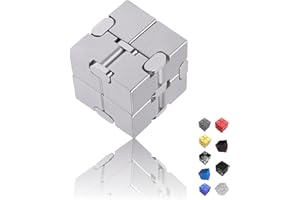 oiikain Metal Infinity Cube Fidget Toy - Aluminum Alloy Anti-Stress and Anxiety Finger Flip Cube for Adults, Men, and Women, Ideal Desk Toy for Work or Home - Infinity Cube Desk Toy (Silver)
