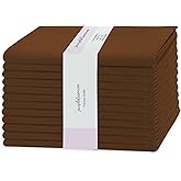 PurpleEssences Set of 12 Cloth Dinner Napkins 100% Cotton 18x18 Inch - Soft Durable Washable - Ideal for Farmhouse Party Fall Thanksgiving - Perfect Everyday Use Table Linen - Nut Brown