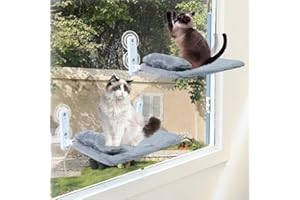 WN'S DAY 2-Pack Cat Window Perch for Cats Inside Cordless, Sturdy Foldable Cat Hammock Bed for Window with Pillow, Pet Window Seat with Metal Frame and Reversible Cover, Pet Perch Bed Shelf for Cats Inside(M)