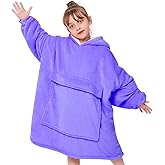 yescool Wearable Blanket Kids Hoodie, Birthday Teen Girls Gifts for 8-15 Year Old Kids Oversized Sweatshirt Sherpa Flannel Cozy Hooded Blanket with Pocket for Children, Youth Teens, One Size, Purple