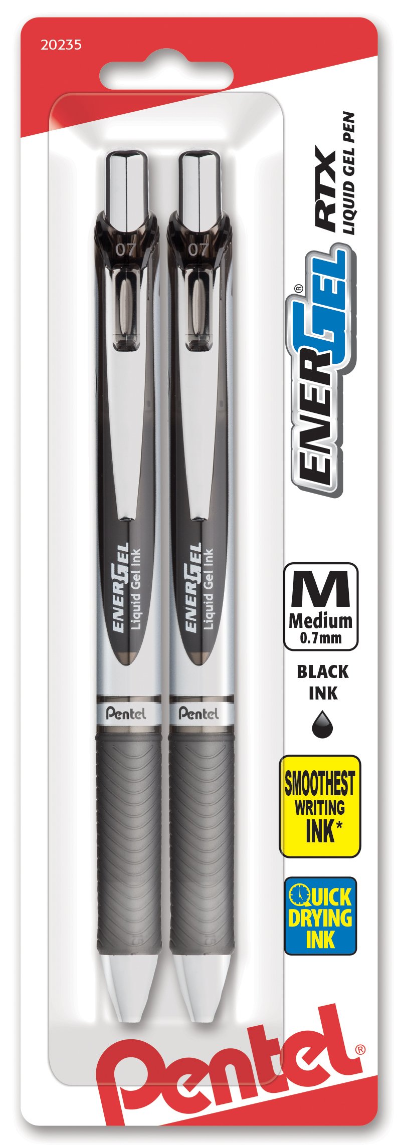Photo 1 of Pentel EnerGel RTX Retractable Liquid Gel Pen, (0.7mm), Medium Line, Metal Tip, Black Ink, Pack of 2 (BL77BP2A)