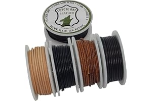 Coyote Bay® Genuine Leather Cord in 4 Classic Semi Gloss Colors Round Spool, 11 Yards Each, for Jewelry Making, Crafts and Hobby Projects (1.5 mm)