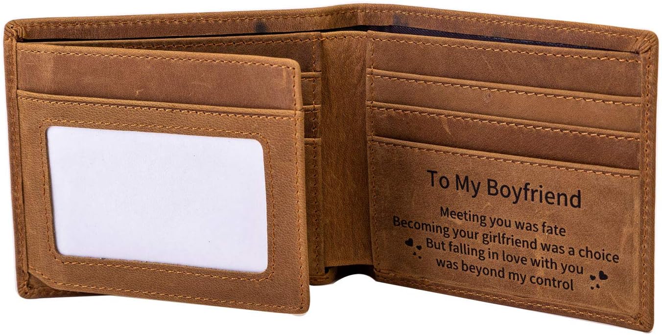 Men Bifold Wallet | CozofLuv Engraved Leather Men Wallet for Son Boyfriend and Husband Gift Wallet (Boyfriend)