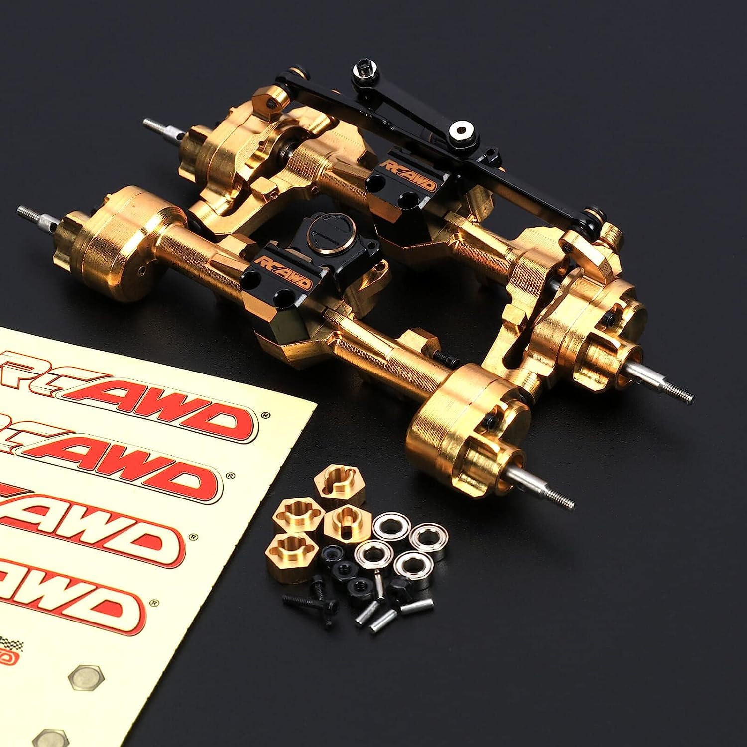 RCAWD Axial Scx24 Portal Axle,Full Brass Portal Axle Housing w/Steel Gears&Brass Worm Gears&Brass Third Member Housing&Brass Hex for Axial 1/24 Scx24 Crawlers Upgrades Parts(Yellow)