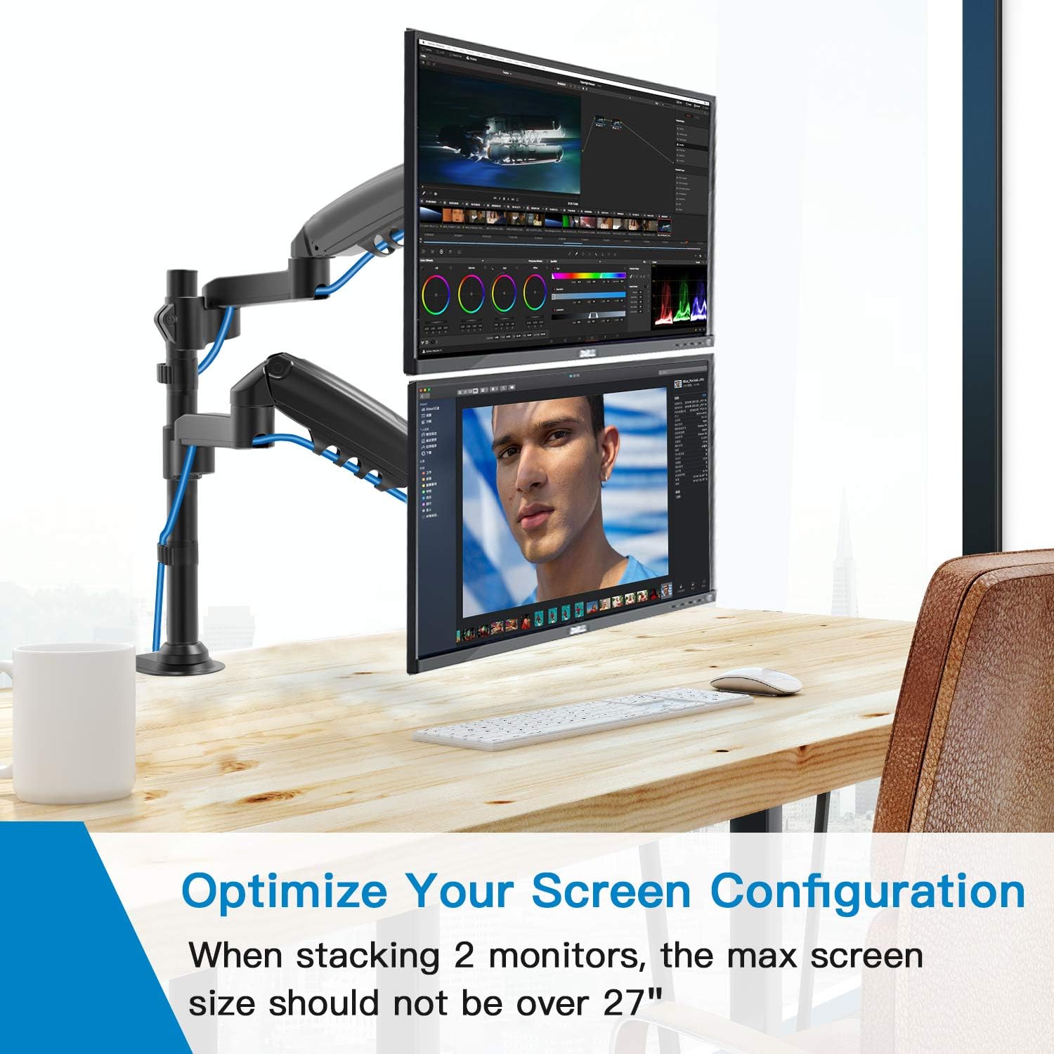 Dual Monitor Stand - Height Adjustable Gas Spring Double Arm Monitor Mount Desk Stand Fit Two 17 to 32 inch Screens with Clamp, Grommet Mounting Base, Each Arm Hold up to 19.8lbs : Office Products