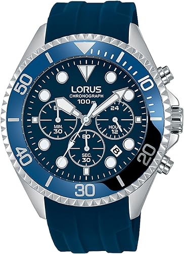 lorus men's blue dial chronograph watch