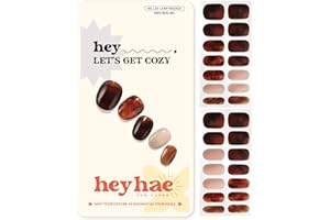 Heyhae Semi Cured Gel Nail Strips | No LED Lamp Needed | Fall, Marble, Brown | Easy Apply & Remove, Salon Quality | Includes 28 Strips, 1 Prep Pads, Nail File & Wooden stick - Hey, Let’s Get Cozy