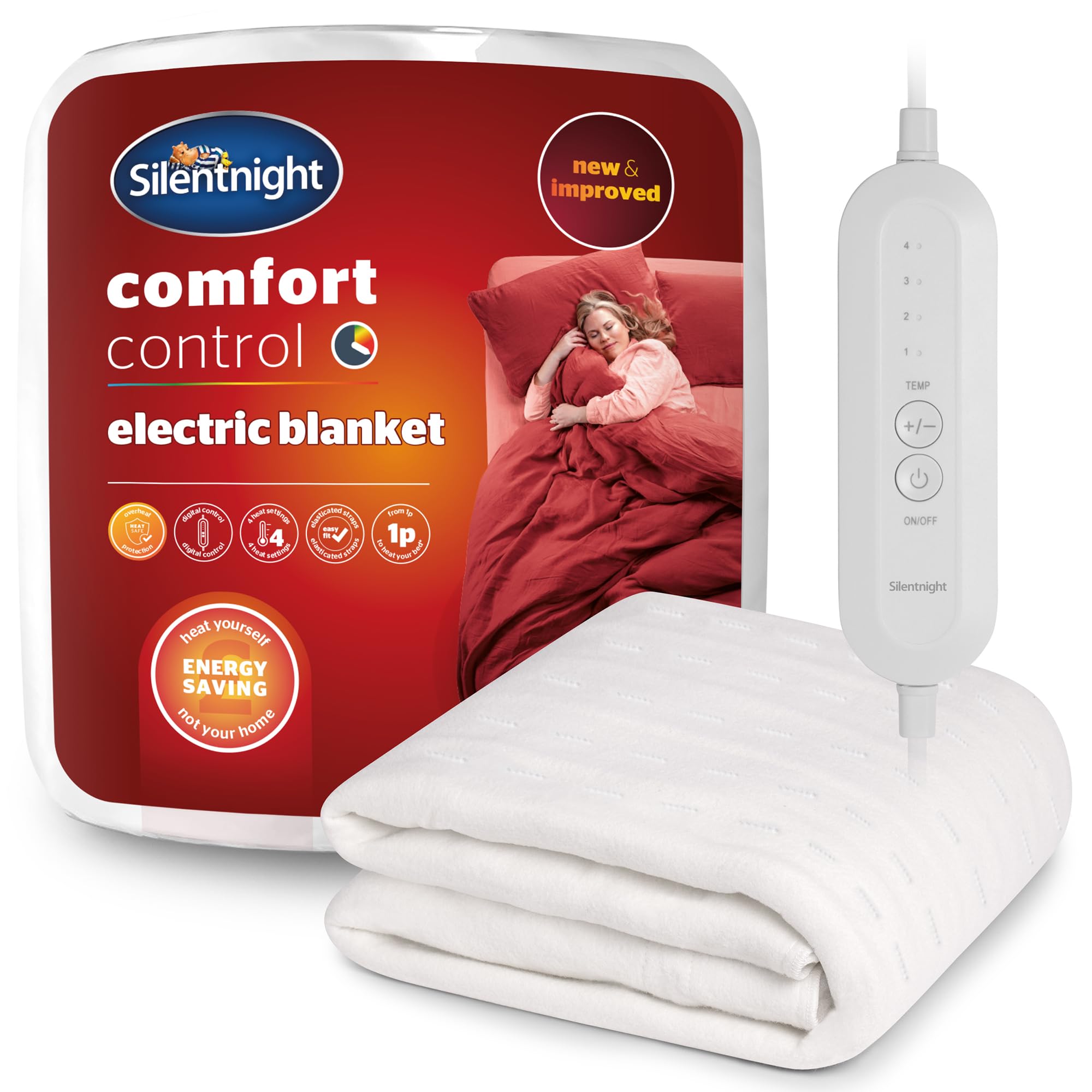 Silentnight Comfort Control Electric Blanket King Bed - Heated Underblanket with 4 Heat Settings - Fast Heat Up - Overheat Protection and Easy Fit Straps - Machine Washable - King Size - 137x165 cm