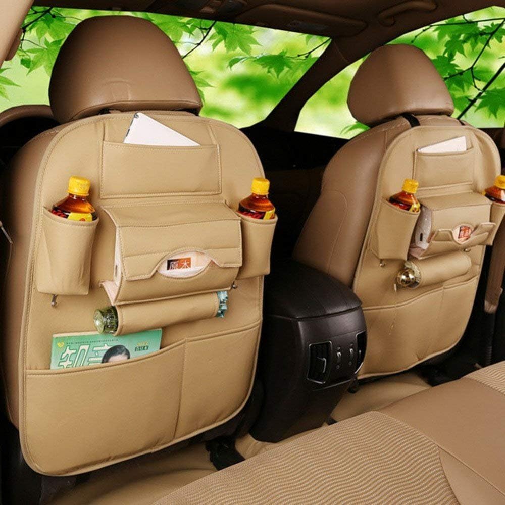 Uniqoutlet ® Pcs High PU Leather Auto SUV Car Seat Back Organizer for Tissue Phone iPad Umbrella Cup Keys Holder Travel Storage Bags Multi Pocket (Beige, 2)