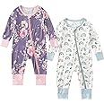 OPAWO Viscose from Bamboo Baby Pajamas Girl 2pack Mittens Cuff 2 Way Zipper Soft Footless Sleeper Baby Boy One-Piece Romper