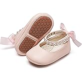 PHIRAMIN Baby Girls Mary Jane Flats - Infant Newborn Walking Shoes Soft Rubber Sole Princess Wedding