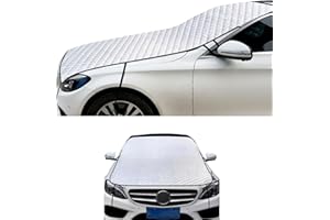 ICYKALE Car Front Windshield Snow Cover for Ice and Snow, Windshield Engine Hood Rear-View Mirror Protection Heat Insulation Half Cover, Essential Winter Car Accessories, Universal for Most Cars (Silver)