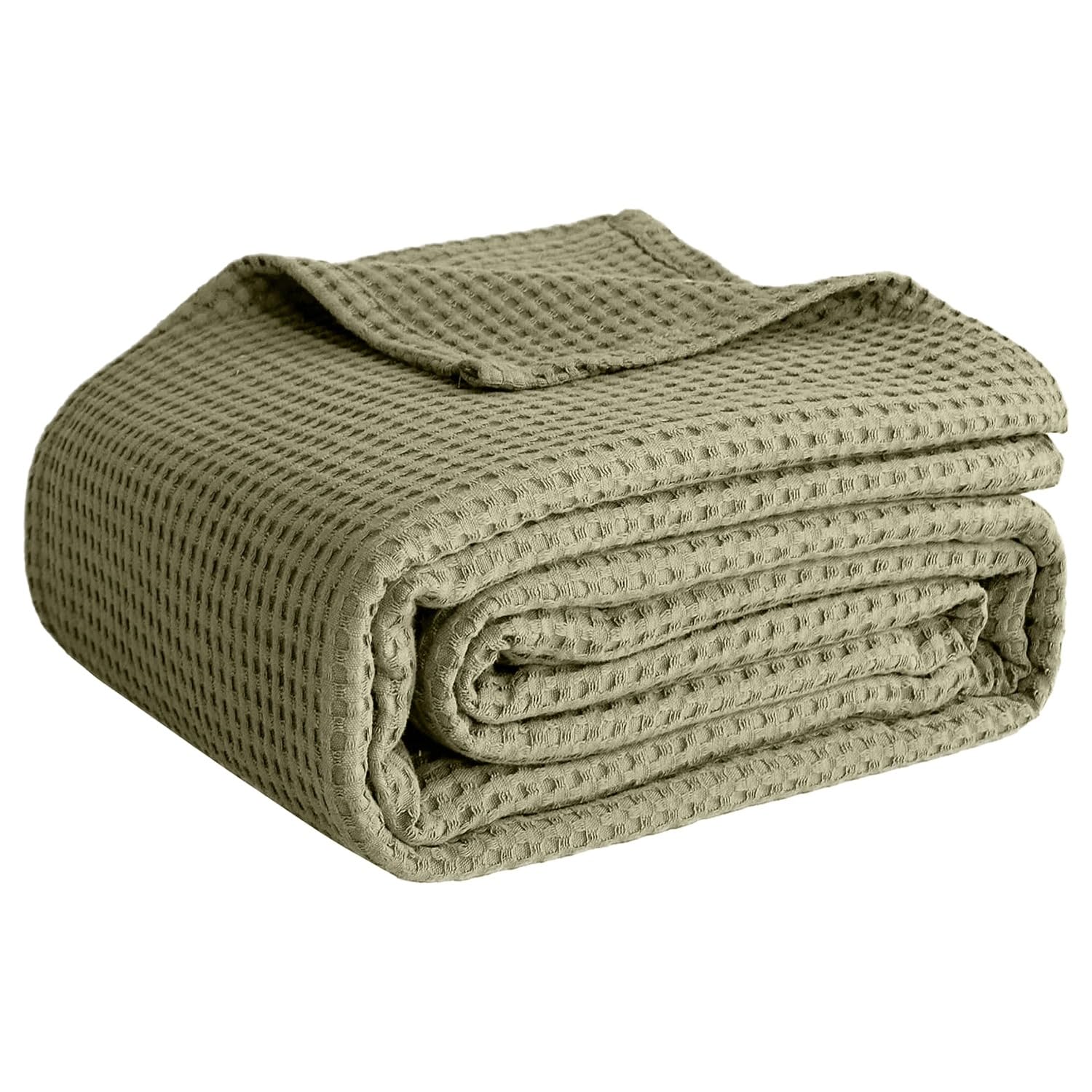 Photo 1 of 100% Cotton Blankets for Bed - Waffle Weave Blankets for Summer, Lightweight and Breathable Soft Woven Blanket for Spring (Olive Green, Throw (50" x 60"))