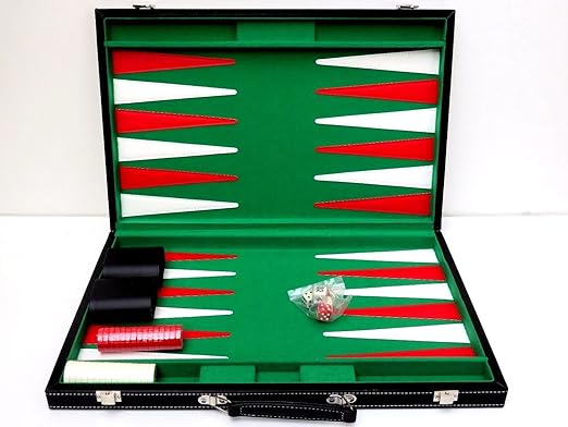 title=Philos 1722- Backgammon, interno in feltro verde, bianco e rosso, misura grande,