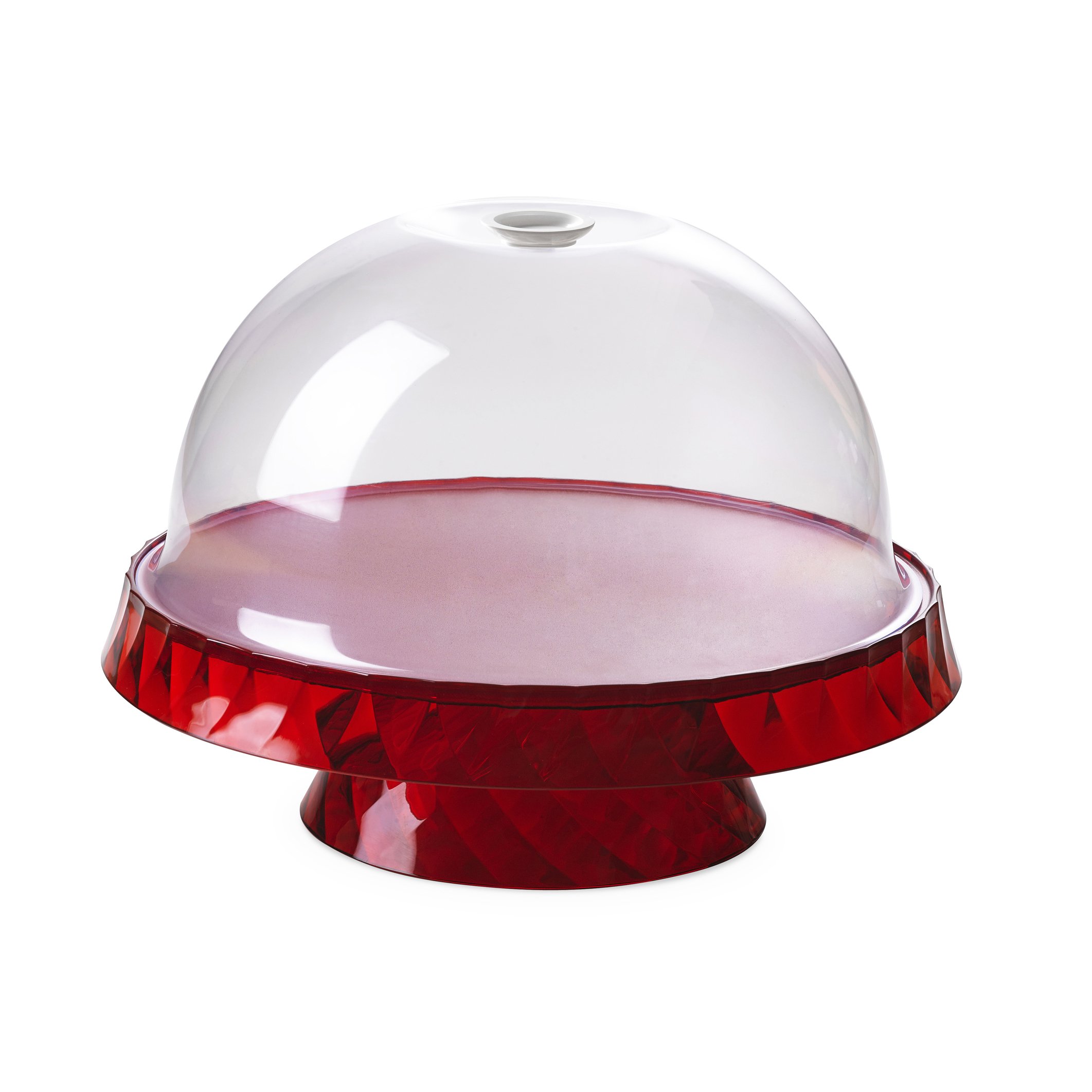 Omada Design Domed Break Resistant Cake Stand Footed Serving Display, Diamond Line, Red