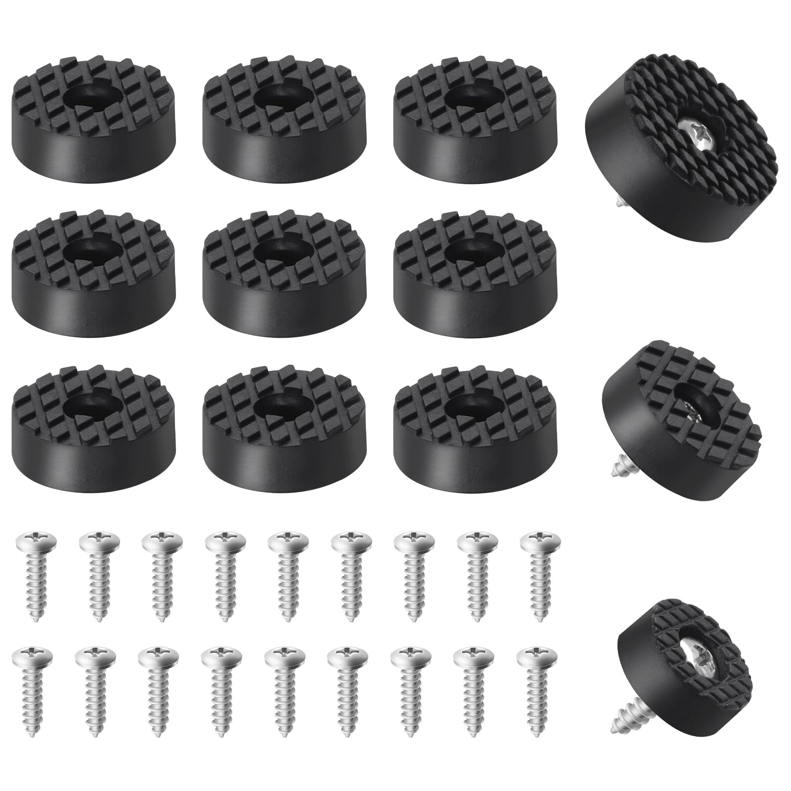 Glarks 32Pcs Screw-On Rubber Feet Set, 24MM Black Floor Protector Non Slip Furniture Pads with 32Pcs Mounting Screws for Furniture, Electronics and Appliances